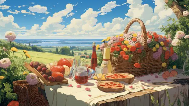 Momen-momen manis dalam anime slice of life Karakter anime sedang menikmati piknik bersama