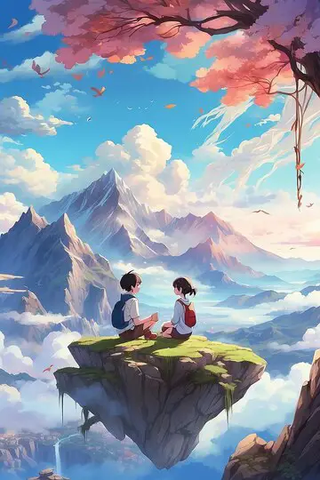 Momen kebersamaan dalam anime Karakter anime menonton matahari terbenam bersama