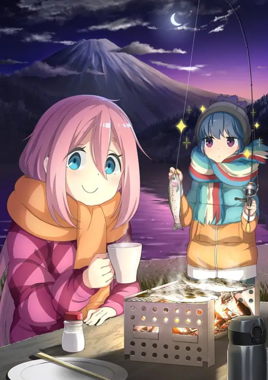 Gambar anime gadis-gadis cantik sedang berkemah