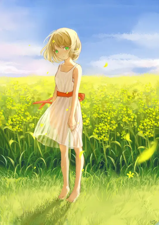 Karakter Anime Musim Panas Gadis anime menggemaskan dengan pakaian musim panas.