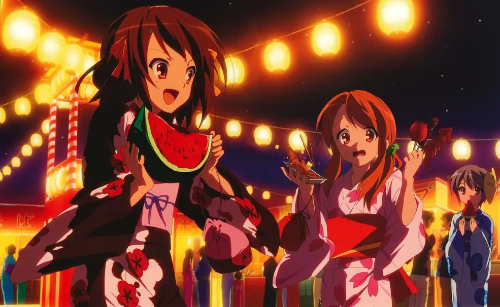 Suasana Festival Musim Panas Festival musim panas anime yang meriah.