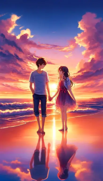Keindahan matahari terbenam dalam anime romantis Adegan anime romantis saat matahari terbenam musim panas