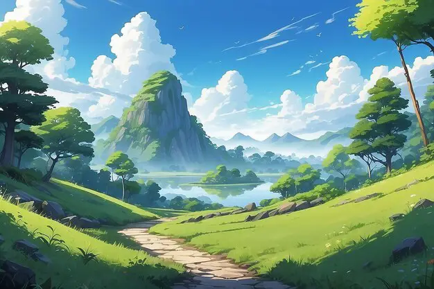 Lingkungan yang detail dan imersif dalam game survival anime Lingkungan dalam game survival anime