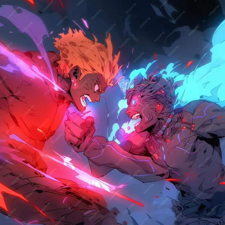 Karakter Anime dengan Kekuatan Supranatural Berbagai karakter anime sedang bertarung