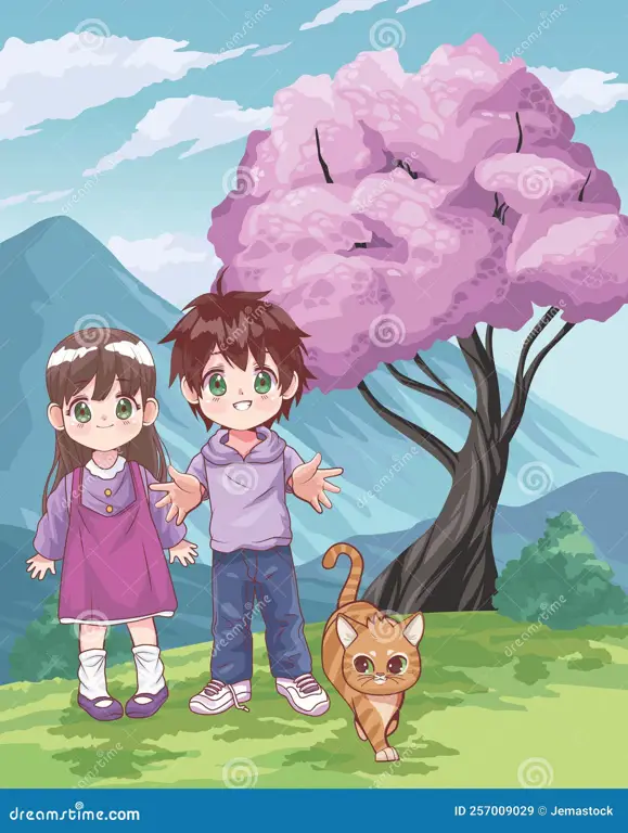 Anime Supernatural Romance Pasangan anime di hutan magis