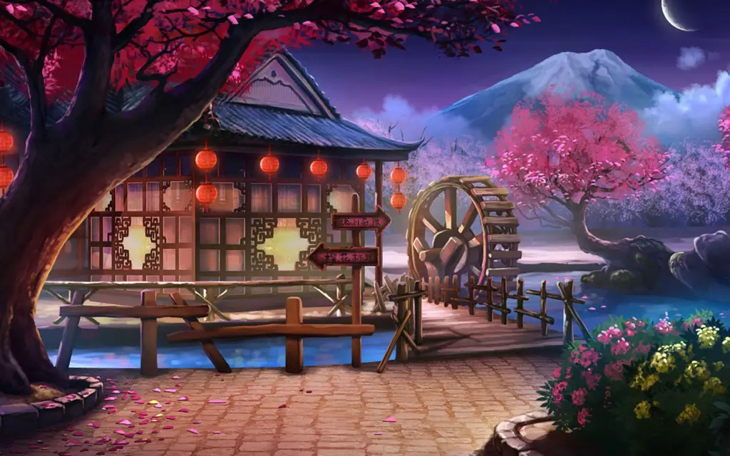Suasana magis dalam kisah cinta fantasi Pemandangan indah dalam anime fantasi romantis