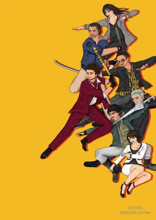 Seni ilustrasi anime yang bertemakan Yakuza Ilustrasi anime bertema Yakuza