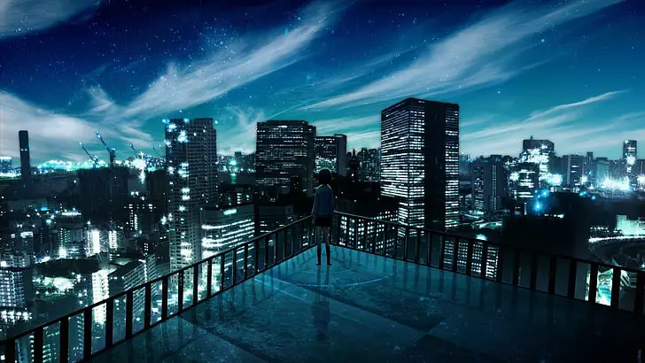 Suasana kota malam yang gelap dan romantis Ilustrasi kota malam dalam anime