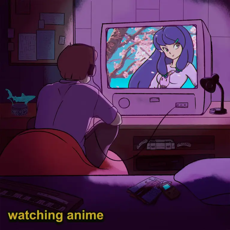 Nikmati Anime di Waktu Santai Seseorang menonton anime di malam hari