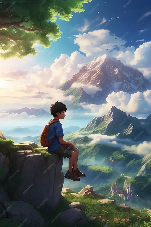 Pasangan anime sedang menyaksikan matahari terbenam