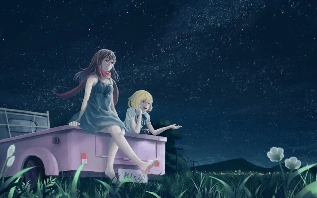 Teman-teman yang menghabiskan waktu bersama Gambar gadis-gadis anime yang sedang berkumpul dan bersantai