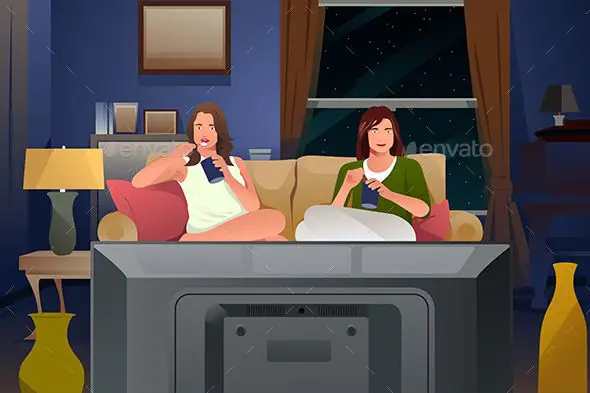 Menikmati Waktu Bersama Menonton Anime Teman-teman anime yang bahagia menonton televisi bersama