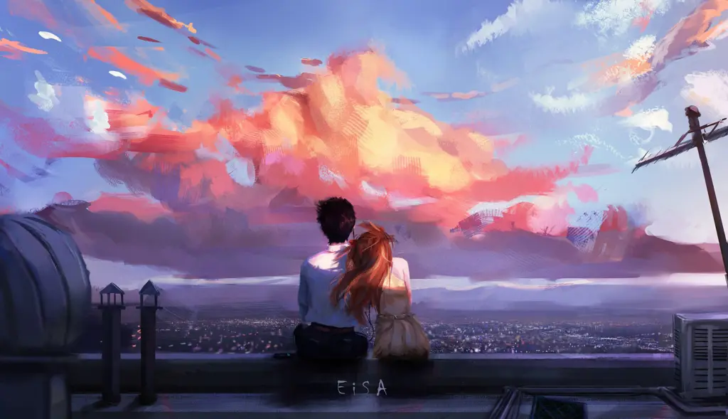 Ilustrasi pemandangan anime yang romantis Pemandangan romantis di anime
