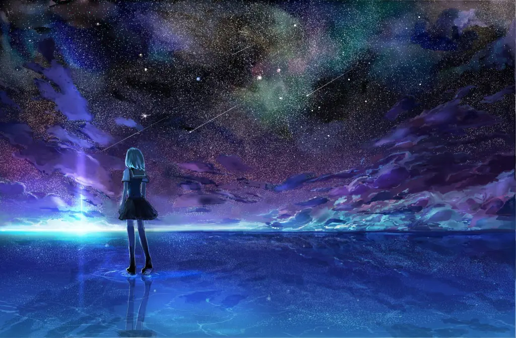 Suasana Anime yang Menawan Pemandangan malam yang indah dalam anime