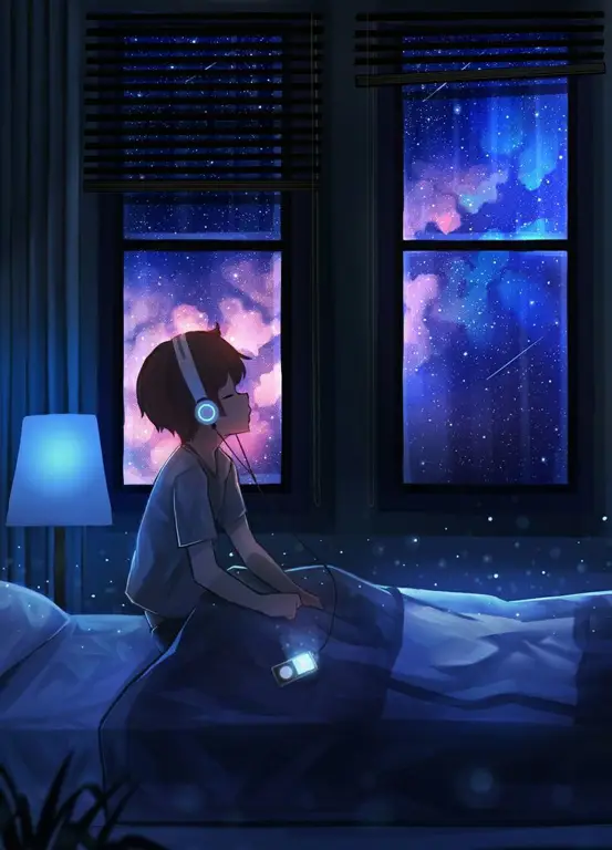 Nikmati waktu santai Anda dengan menonton anime Gambar orang menonton anime di malam hari